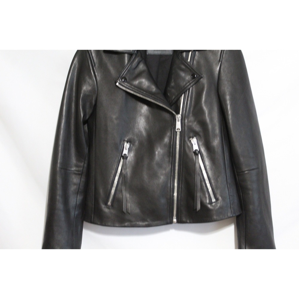 All Saints women lambskin leather moto jacket size 6 black Dalby slim fit biker - Picture 4 of 9